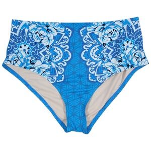 White House Black Market Bikini Bottom Women L Blue Mandala Floral High Rise New